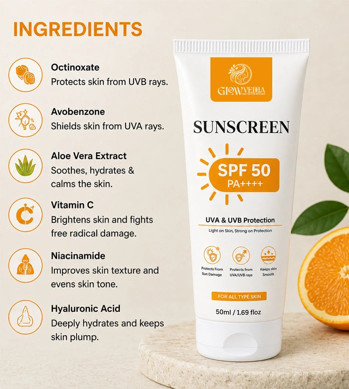 Glowvedda Sunveil Spf 50 pa++++ - Ultra Light Daily Sunscreen + Moisturizer